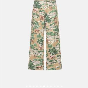 Stylish Tan and Green Printed Wide-Leg Jeans